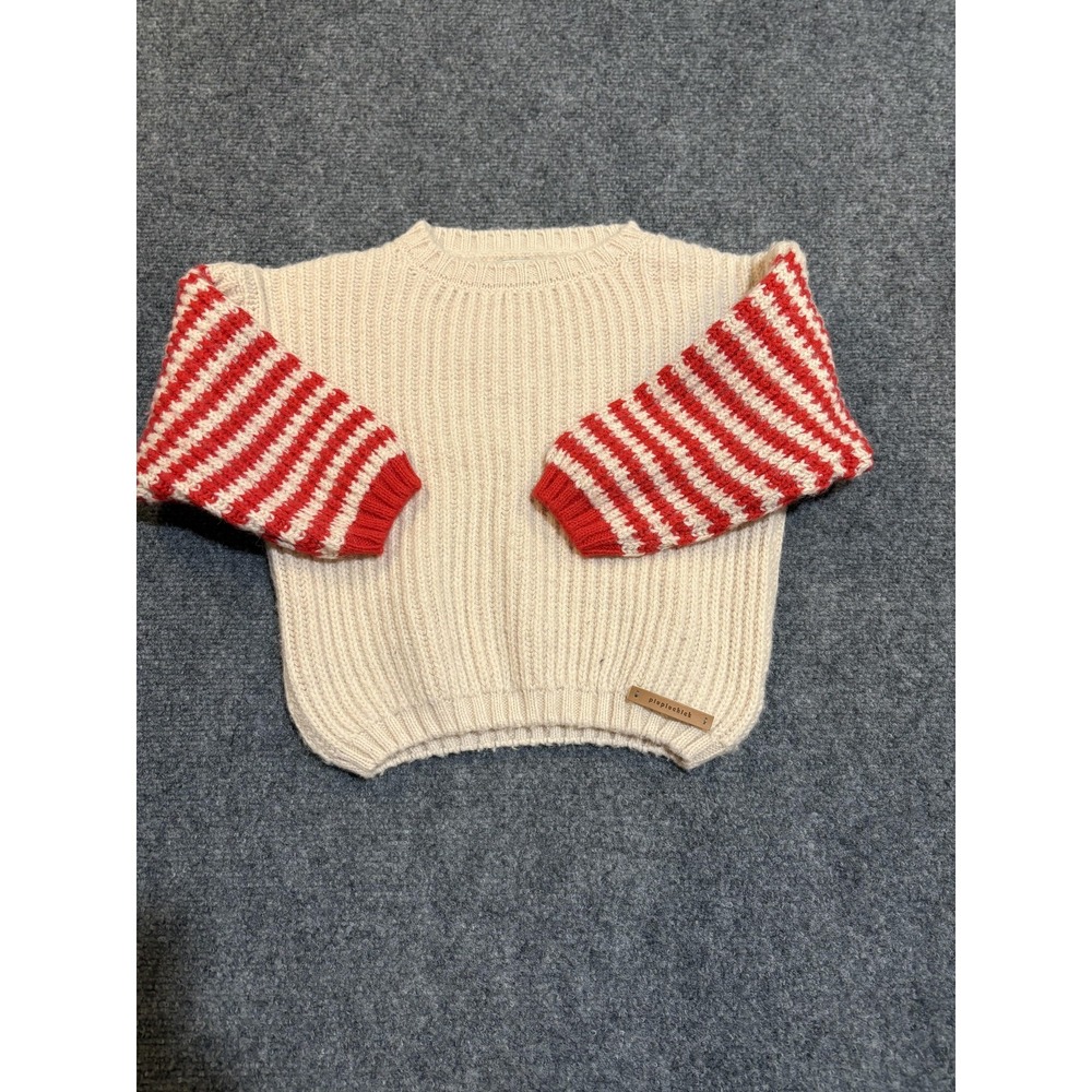 Piupiuchick Sweater Kids 4 Cream Red Striped Alpaca Knit Pullover Crewneck